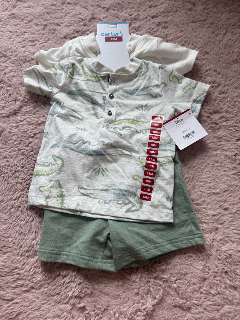 Carter's Alligator Print Henley Tee with Green Shorts